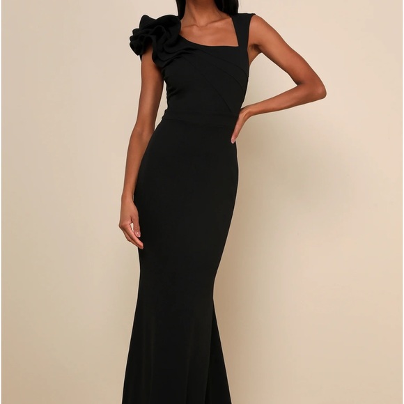 Lucette Black Sleeveless Ruffled Mermaid Maxi Dress NWOT - Picture 3 of 9